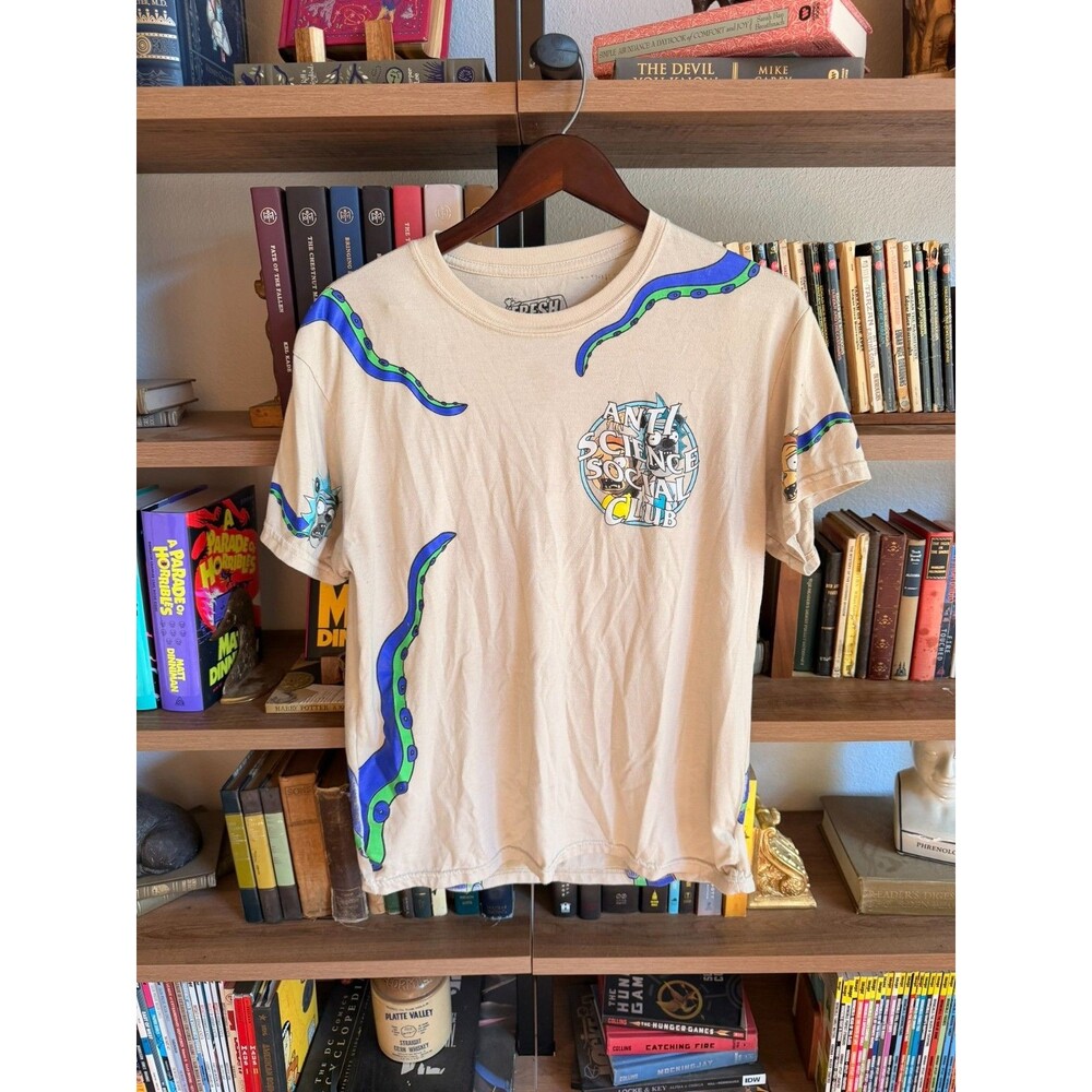 Fresh Laundry Rick and Morty Anti Science Social Club Graphic T-Shirt Large Tan